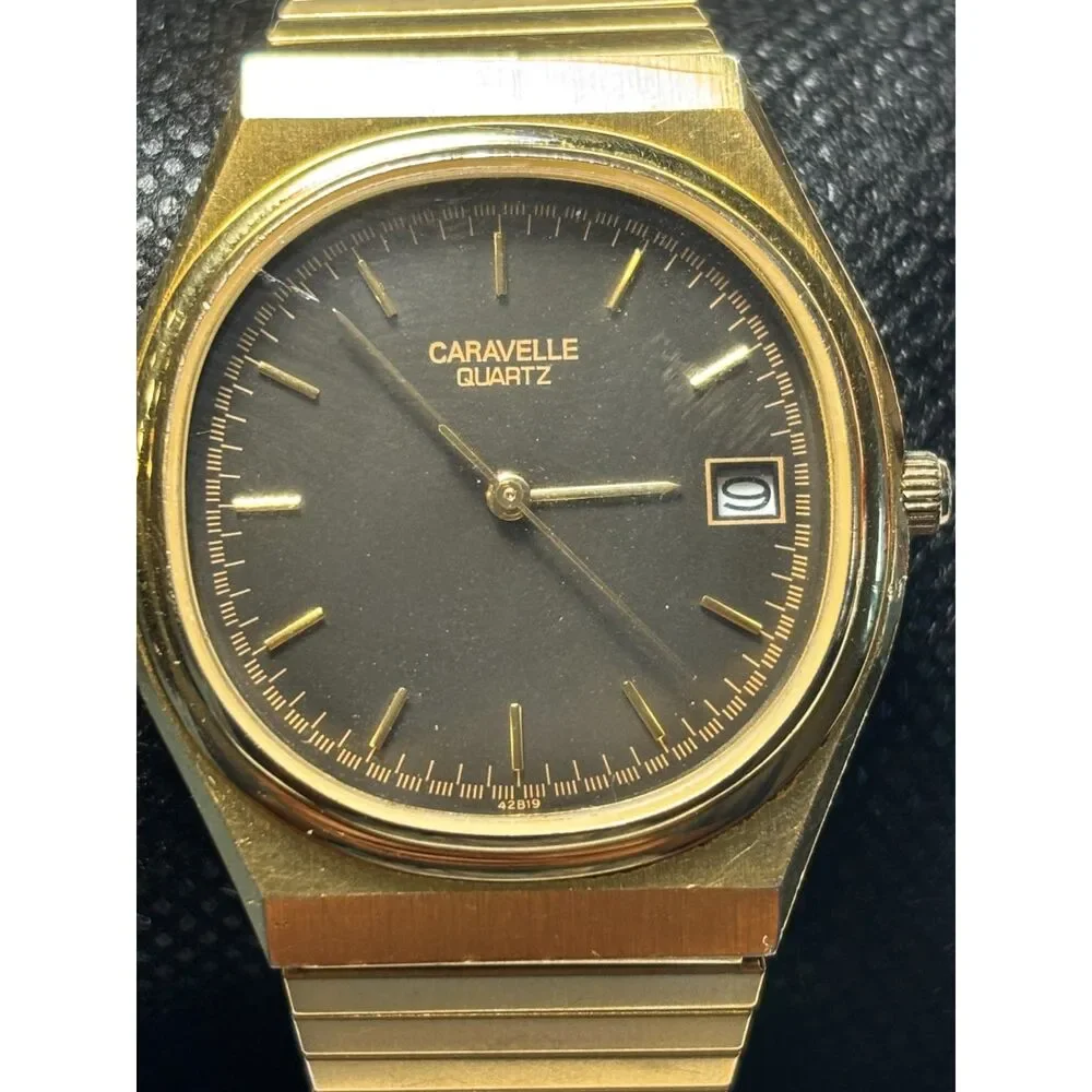 Vintage Caravelle by Bulova Men's Gold-Tone Quartz Watch — New Battery!